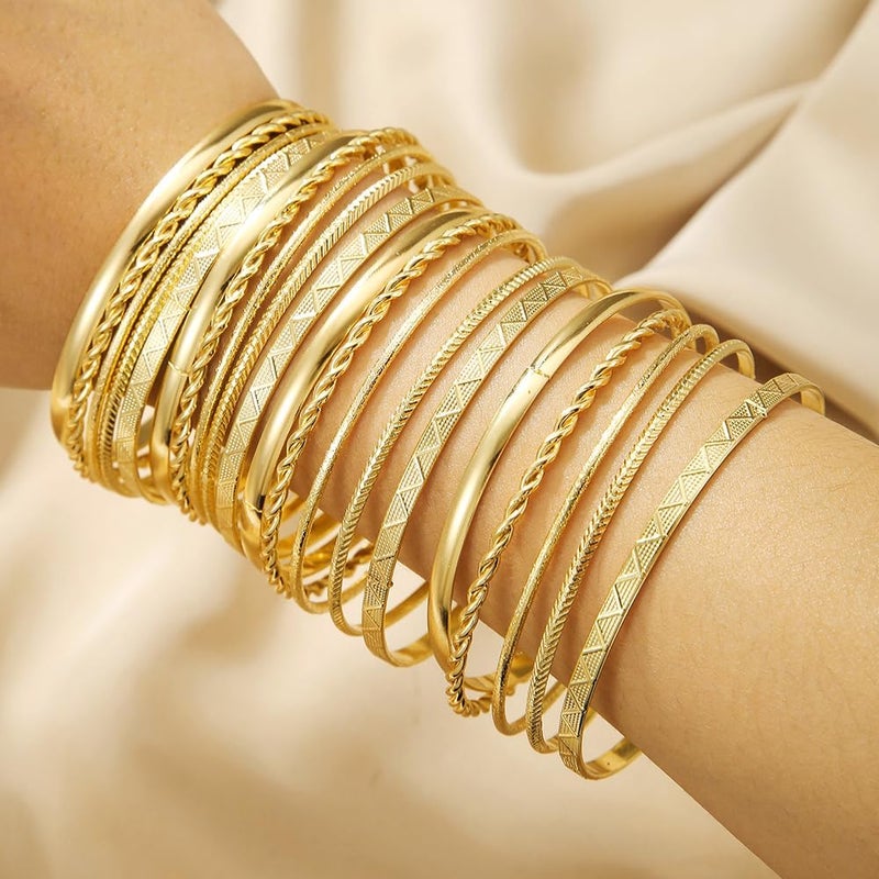 RINTOLER Store 16Pcs Gold Bangle Bracelets for Women - Multi Layer Stackable Textured Bracelets Boho Jewelrys Set. - Image 2